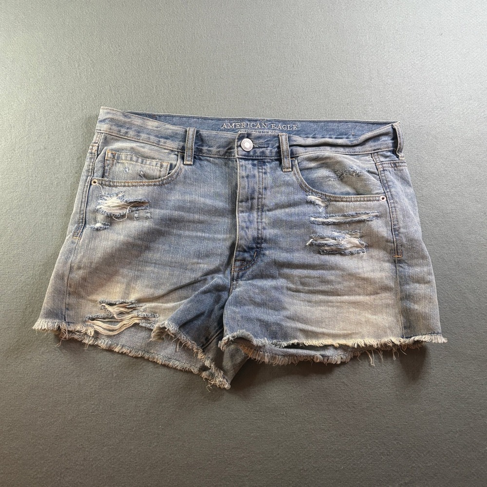 American Eagle Denim Shorts Womens Size 12 High Waisted Distressed Cotton Cutoff